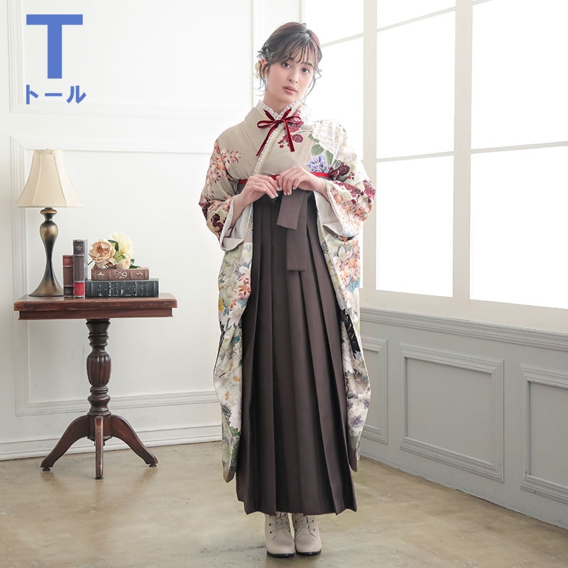 Vサンク 【SALE】 薄茶 百華流水 R1988 【トールサイズ】 レンタル 振袖袴 R2017