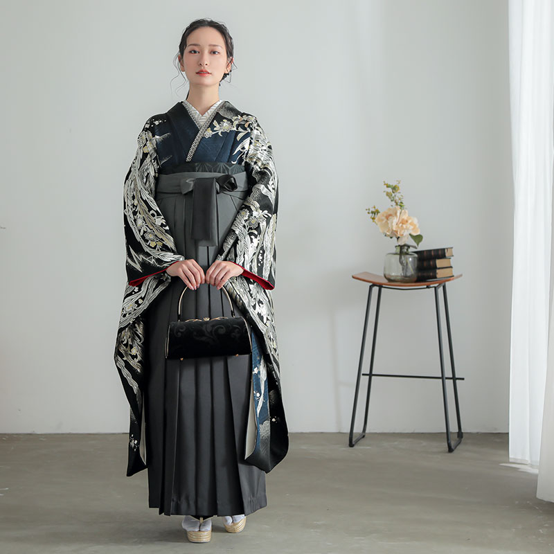 Beautiful Japan ブルー×黒 鳳凰 レンタル 振袖袴 R2016