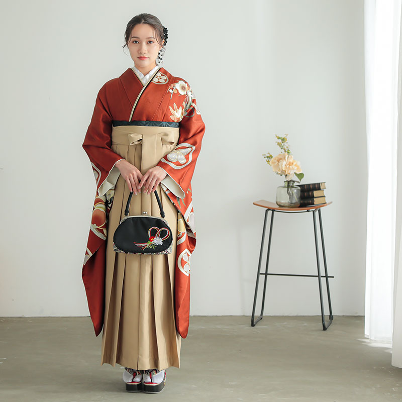 Dear 赤茶 花丸文 レンタル 振袖袴 R2015