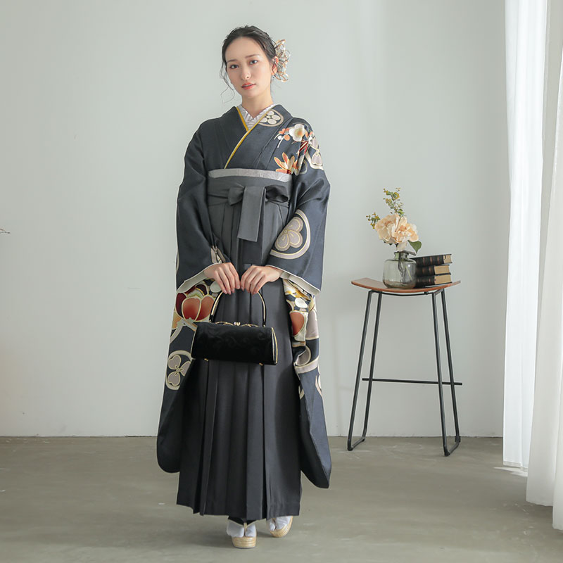 Dear 【SALE】 濃グレー 花丸文 レンタル 振袖袴 R2014