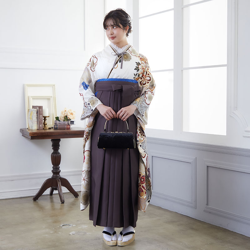  【SALE】 【友禅】白 牡丹梅 レンタル 振袖袴 R2008