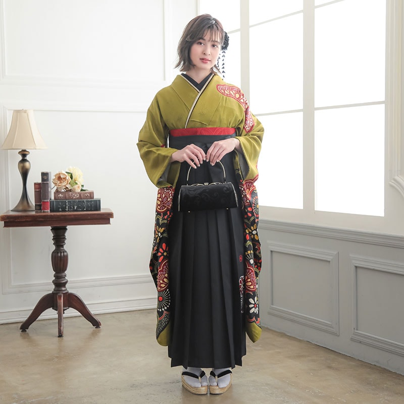  【SALE】 抹茶　桜に松 レンタル 振袖袴 R1998