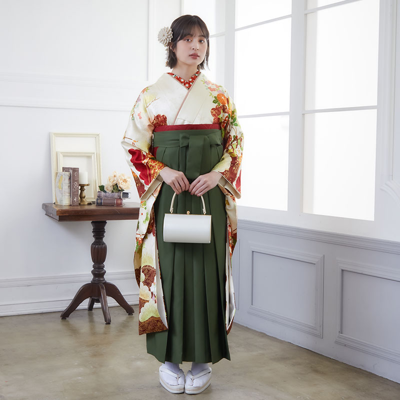 吉澤の友禅 【SALE】 【吉澤の友禅】白 貝桶に吉祥花 レンタル 振袖袴 R1995