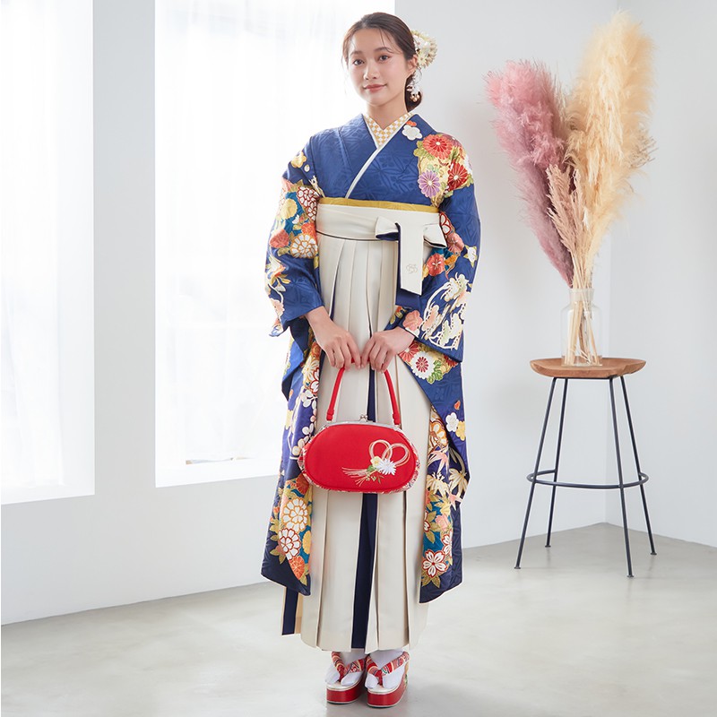 吉澤の友禅 【SALE】 【吉澤の友禅】紺 四君子 レンタル 振袖袴 R1994