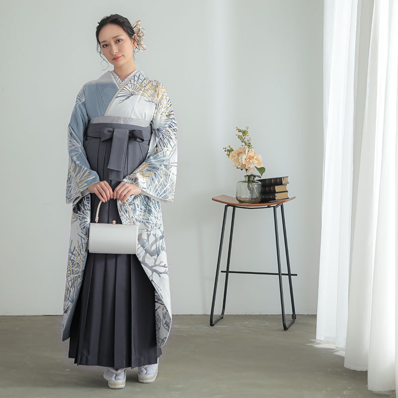 Vサンク シルバーグレー 松葉 レンタル 振袖袴 R1985