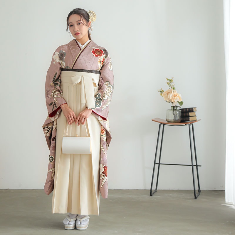  【SALE】 ローズグレー　鈴に松竹梅 レンタル 振袖袴 R1981