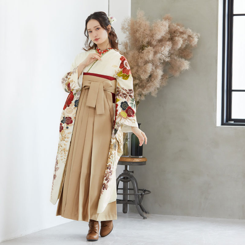 Dear 【SALE】 淡クリーム 牡丹と藤花 R2109 レンタル 振袖袴 R1957