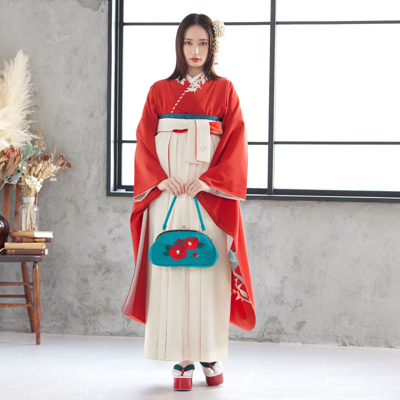 きもの道楽 【SALE】 朱赤 南天と椿に兎 レンタル 振袖袴 R1955