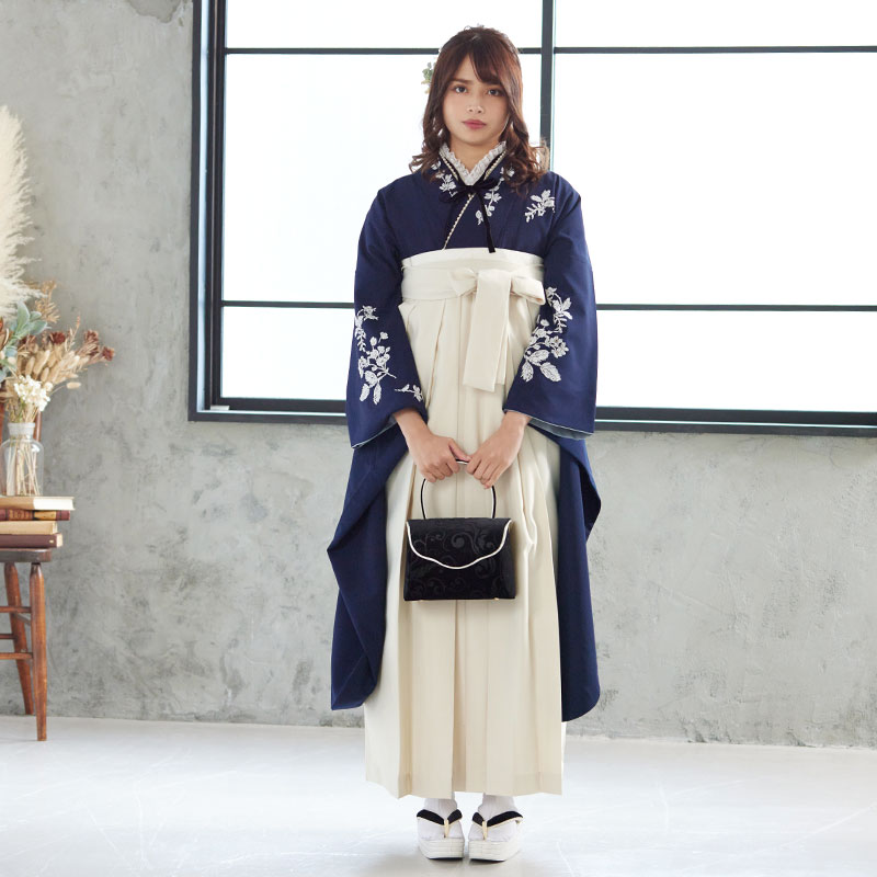 Kami Shibai 紺 草花 レンタル 振袖袴 R1952