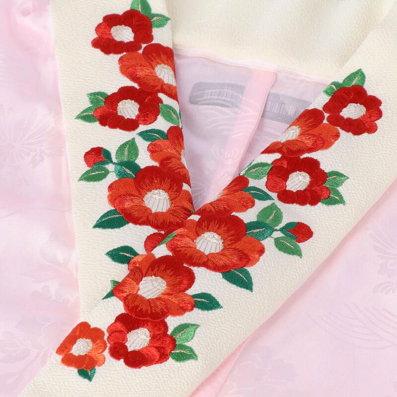  刺繍半衿 白/赤 椿 販売 半衿 034191