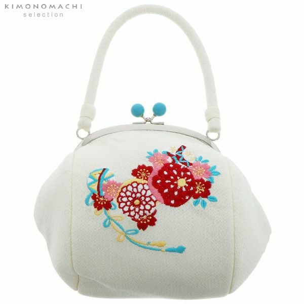 刺繍がま口バッグ単品「白色　毬」振袖バッグ 販売 バッグ 044029