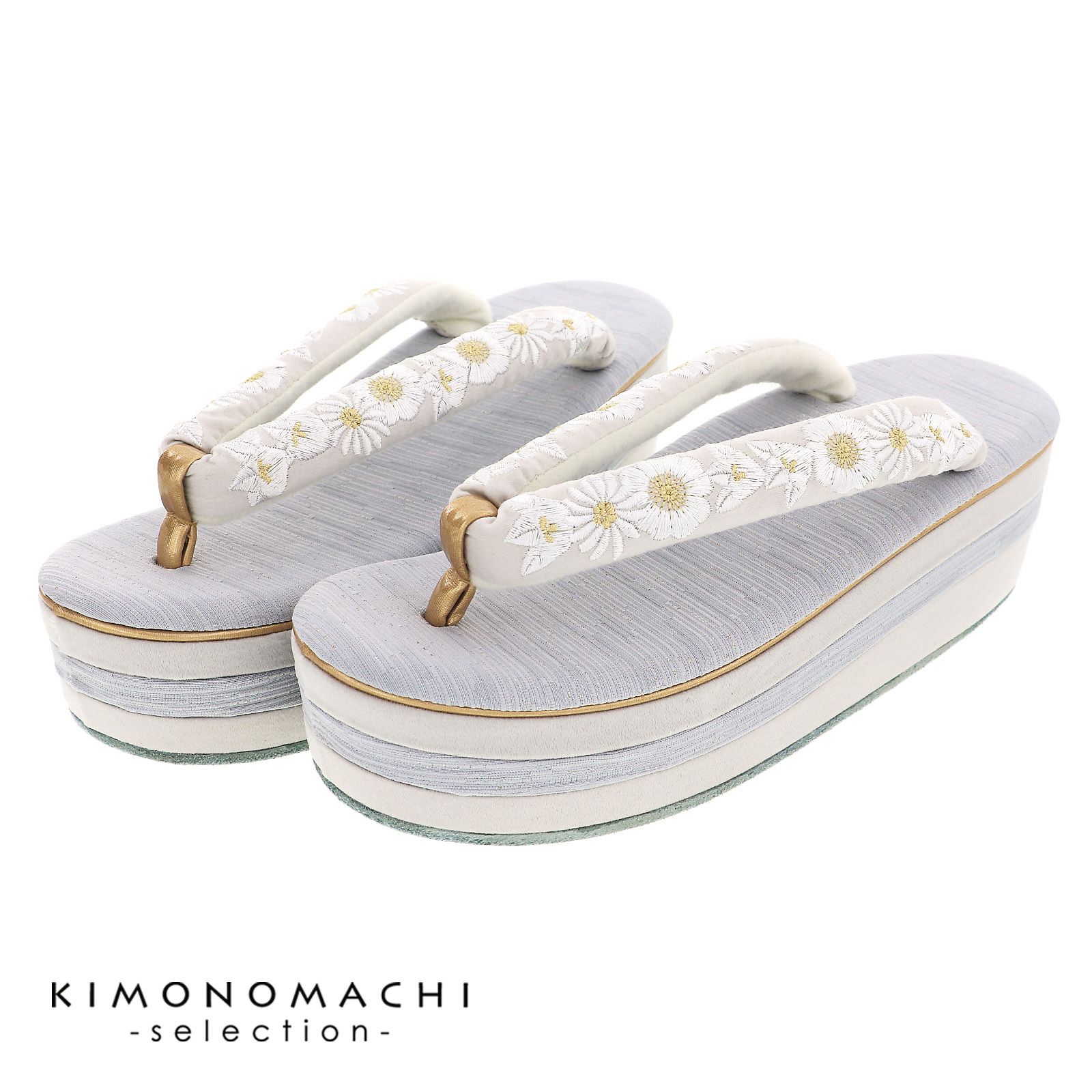 草履 成人式 レディース 振袖用草履 「橘菊刺繍　グレー」 Fサイズ(M～Lサイズ相当) 販売 草履 053612