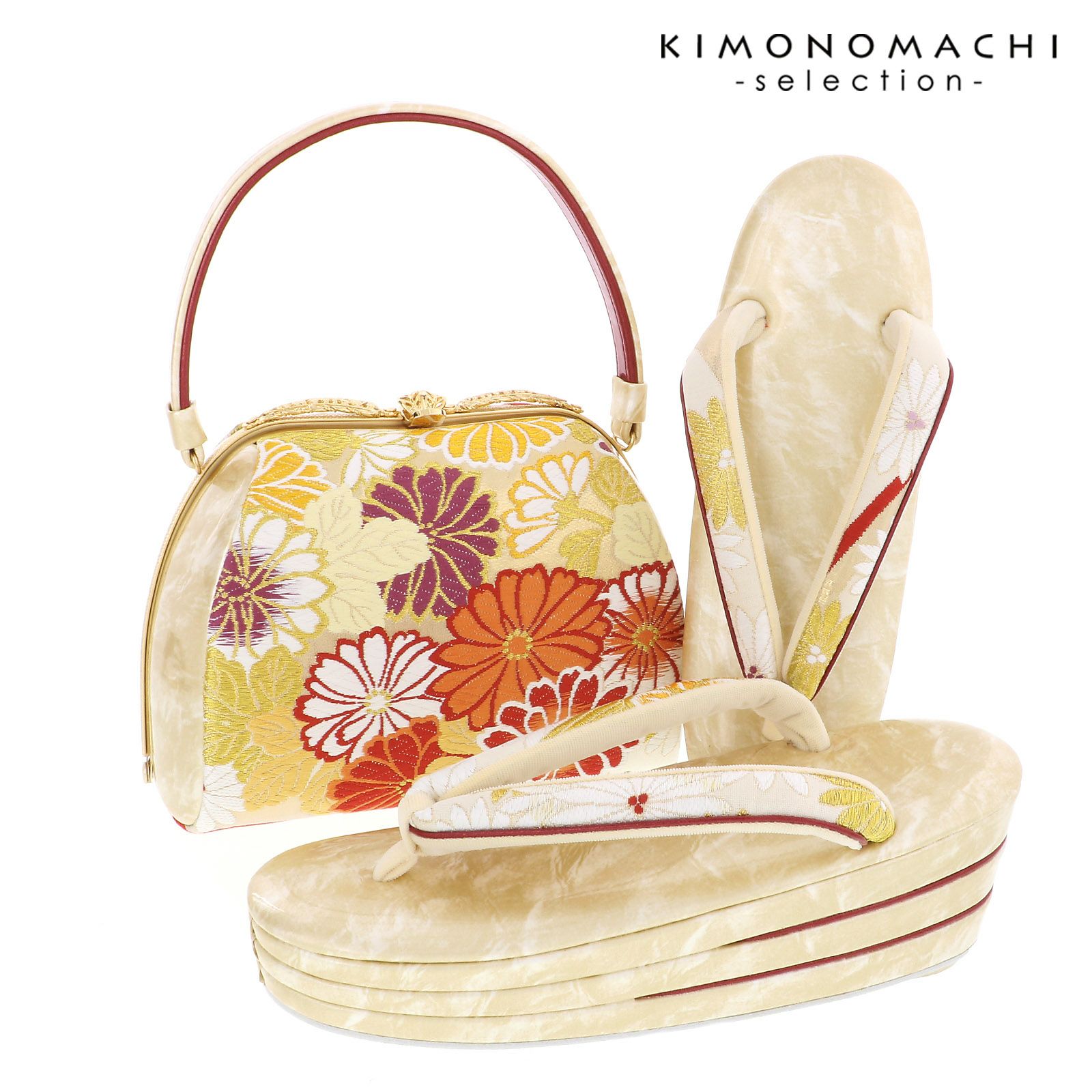 草履バッグセット 「生成り色　梅菊」 Fサイズ(M～Lサイズ相当) 販売 草履 053980