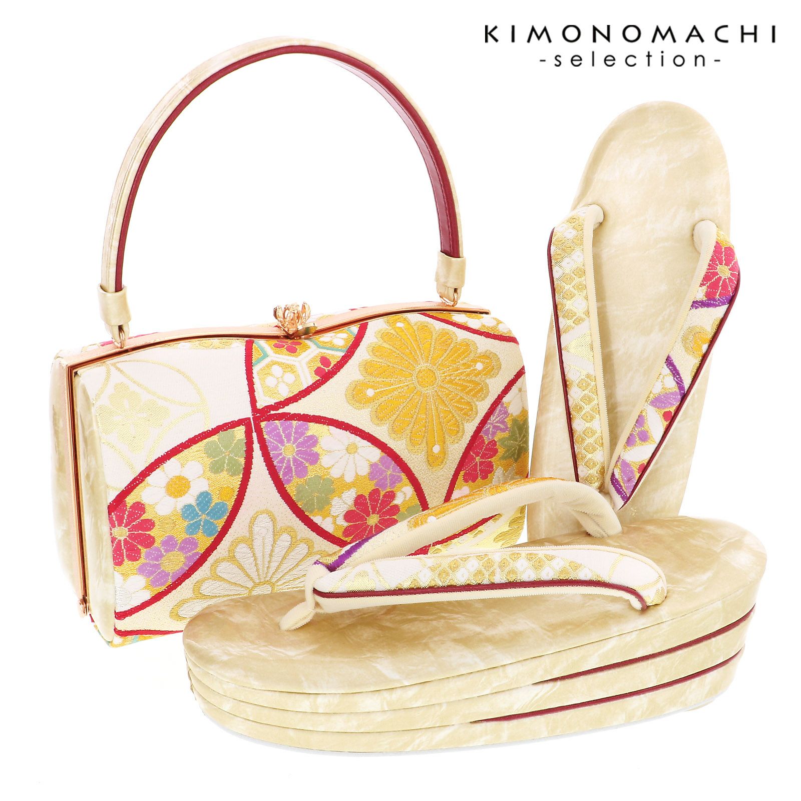 草履バッグセット 「ゴールド　花七宝」 Fサイズ(M～Lサイズ相当) 販売 草履 053983
