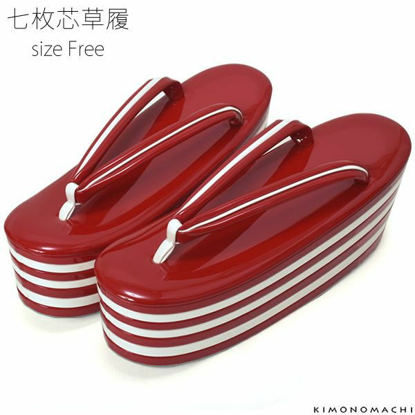 草履単品 赤×白 フリー 七枚芯 （Fサイズ M～Lサイズ相当） 販売 草履バッグ 040994
