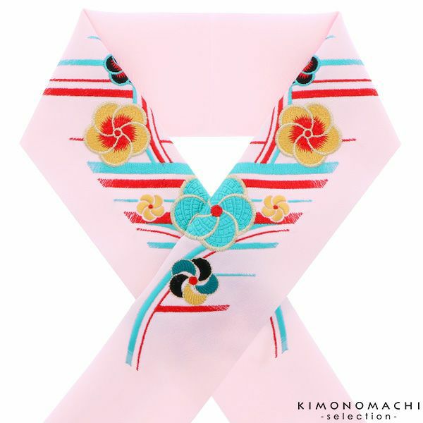  刺繍半衿「ピンク　斜め縞に捻じ梅」 販売 半衿 043743