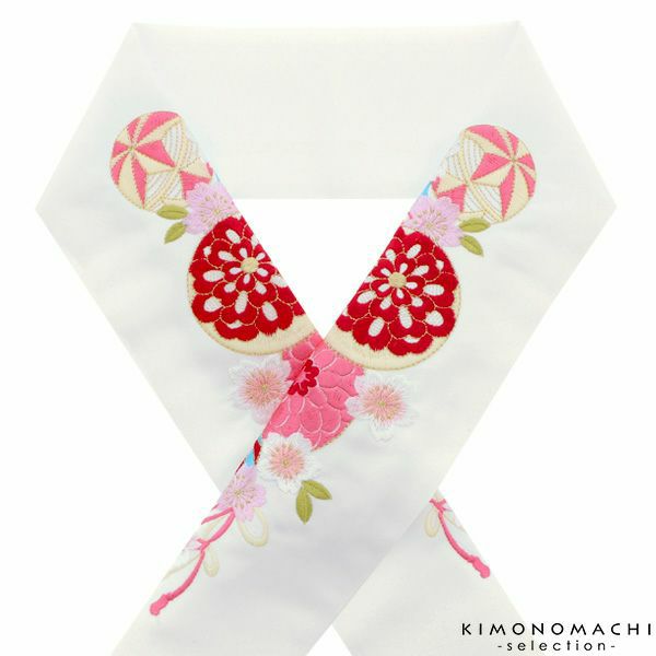  刺繍半衿「白色　毬、花薬玉」 販売 半衿 043888