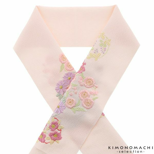  刺繍半衿「ピンク　花の丸」 販売 半衿 043894