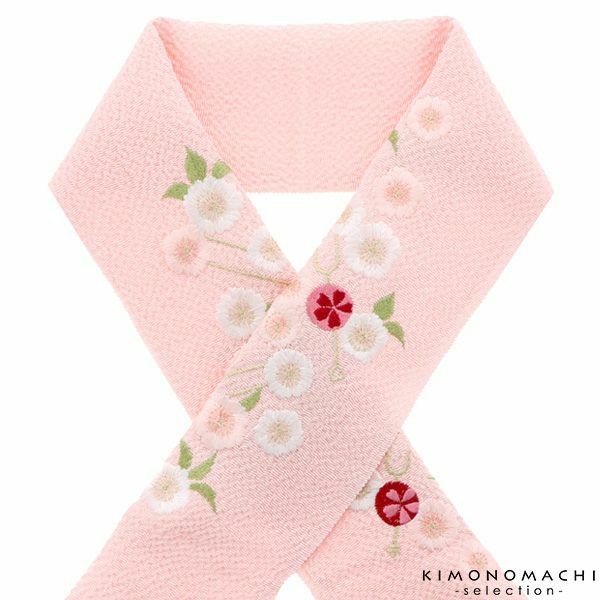  刺繍半衿「ピンク色　かんざし、桜」 販売 半衿 043896