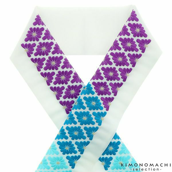  刺繍半衿「紫×青×水色　菊菱」 販売 半衿 043899
