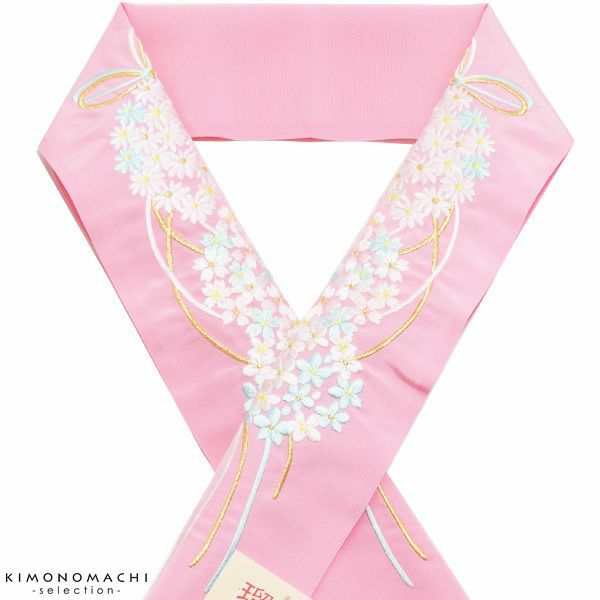  半衿 桃色 花薬玉 刺繍半衿 振袖衿 華やか 半襟 販売 半衿 046478