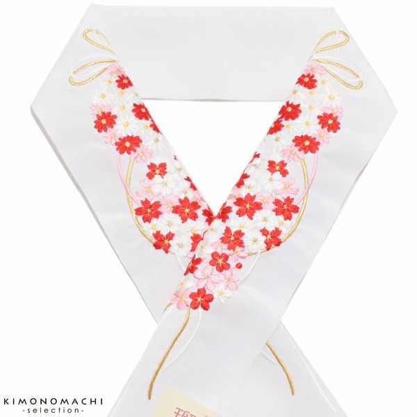  振袖半衿「白色　花薬玉」刺繍半衿 販売 半衿 046481