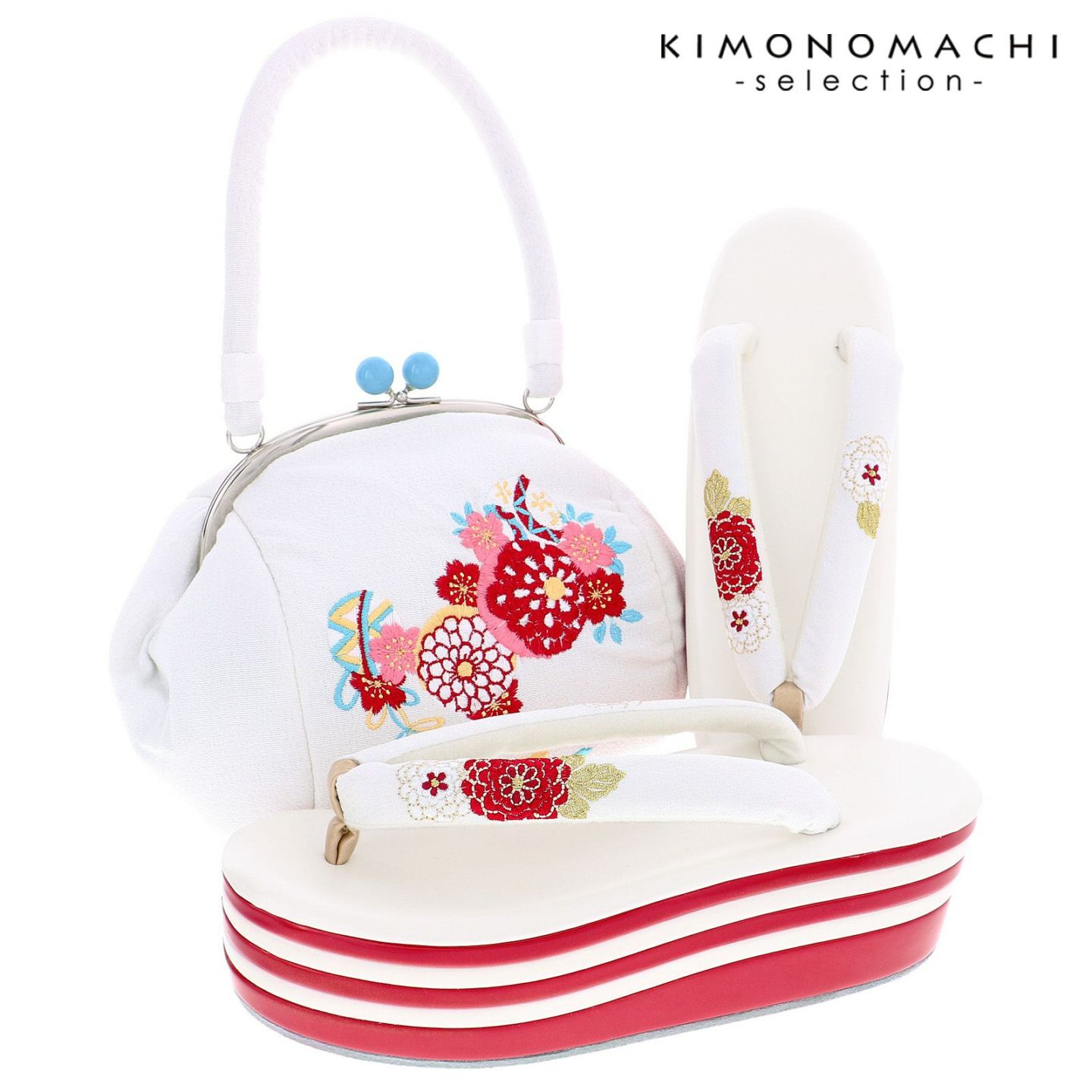 草履バッグセット 手鞠菊 白 Fサイズ(M-Lサイズ相当) 販売 草履バッグ 054457