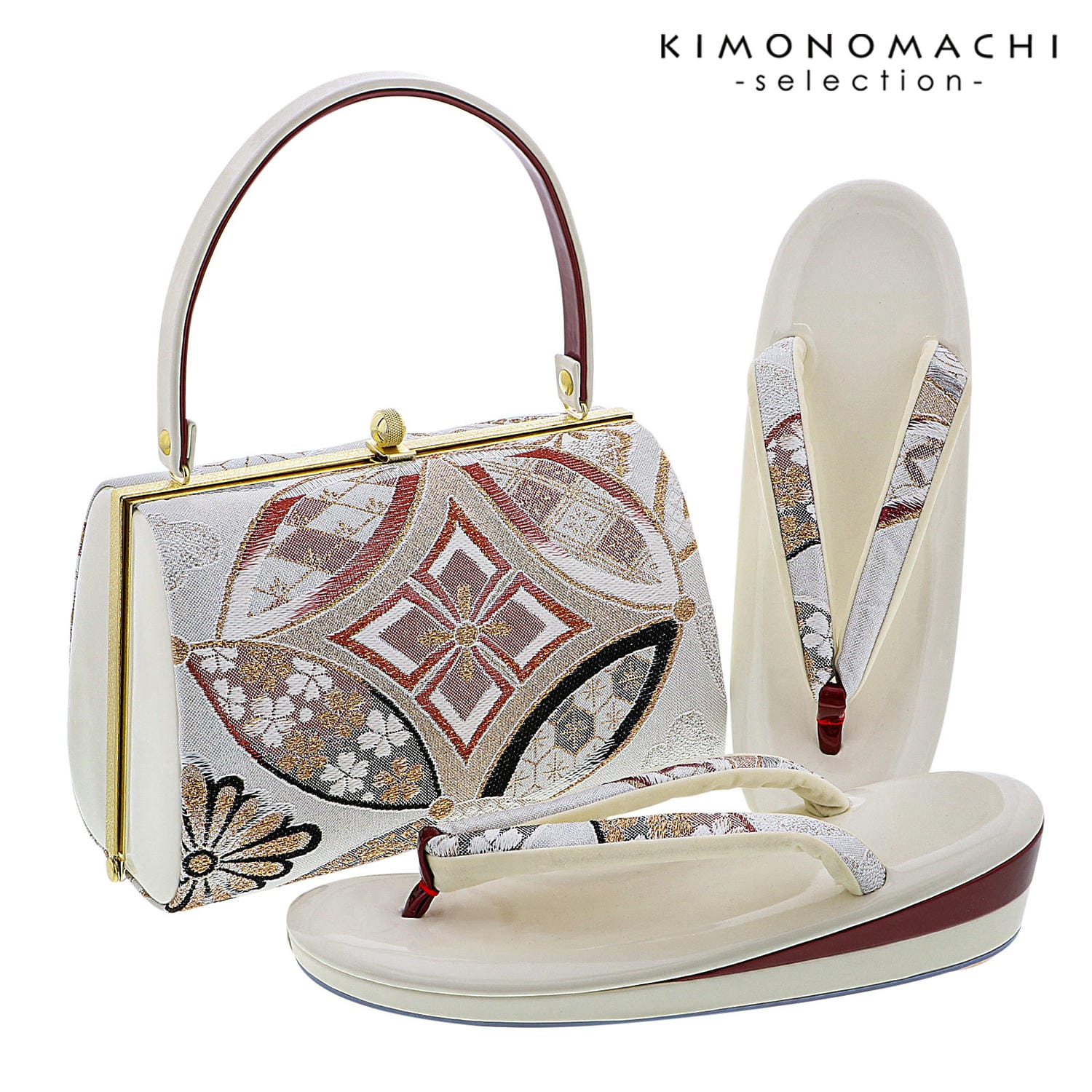 草履バッグセット「白 白地 七宝」LLサイズ 日本製 振袖草履バッグ 振袖バッグ 振袖草履 成人式 販売 草履バッグ 057358