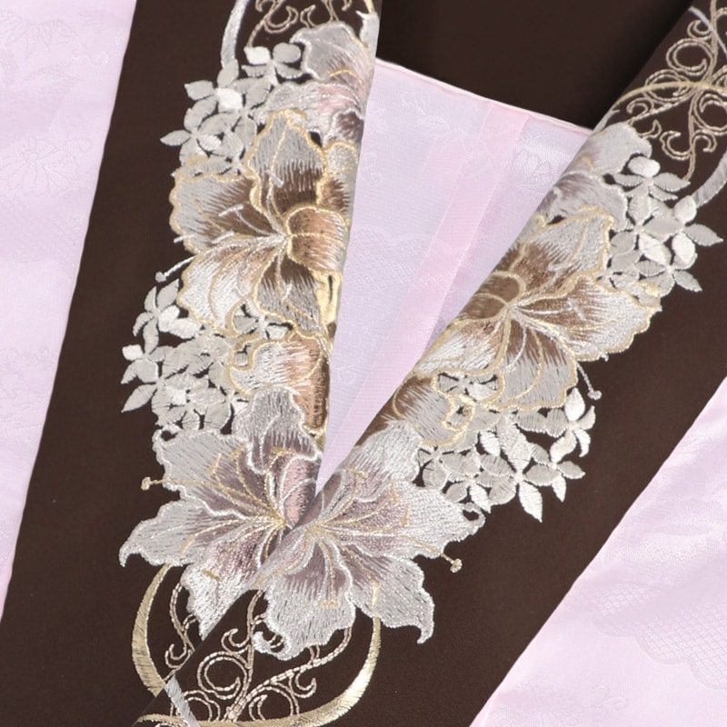  ブラウン リリー 百合 刺繍 販売 半衿 hanbai-233