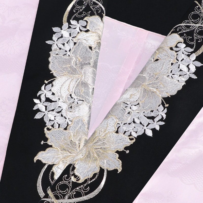  ブラック リリー 百合 刺繍 販売 半衿 hanbai-234