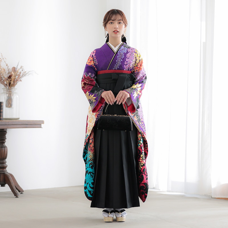 Lako Kula 【SALE】 紫　大牡丹と藤  絹  R1722 レンタル 振袖袴 R2092