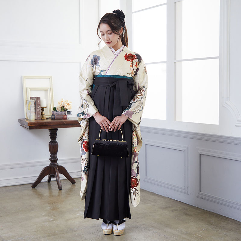  【SALE】 【訳あり】【友禅】アイボリー 鈴に松竹梅 R1980 レンタル 振袖袴 R2198