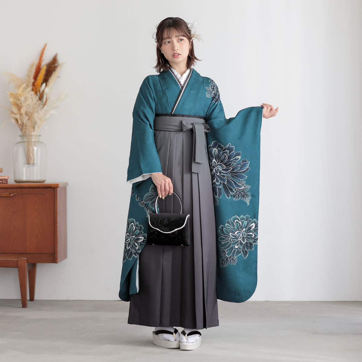 TRENDNOW 【SALE】 ターコイズブルー　牡丹 レンタル 振袖袴 R2214