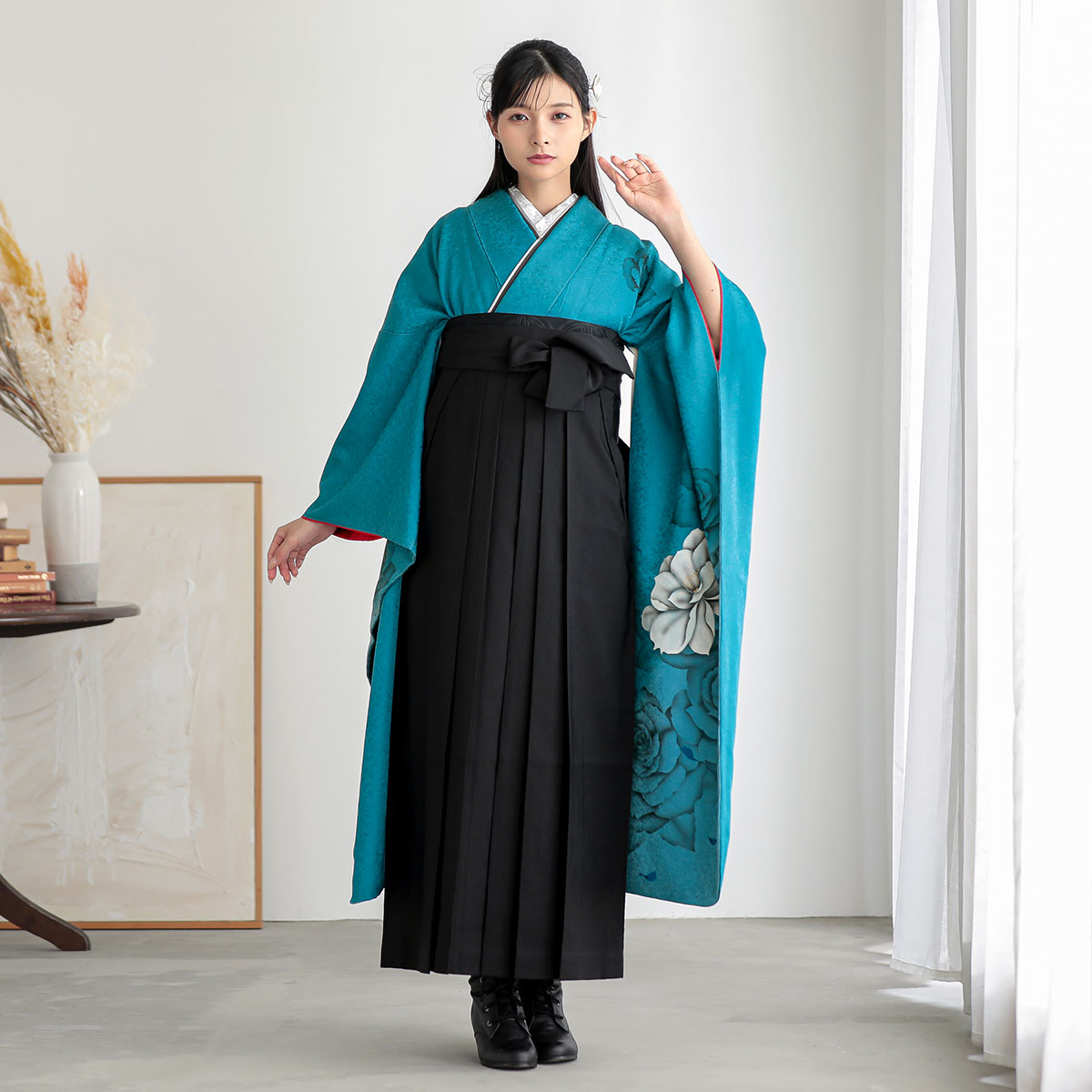  ブルー ローズ  絹 レンタル 振袖袴 R593