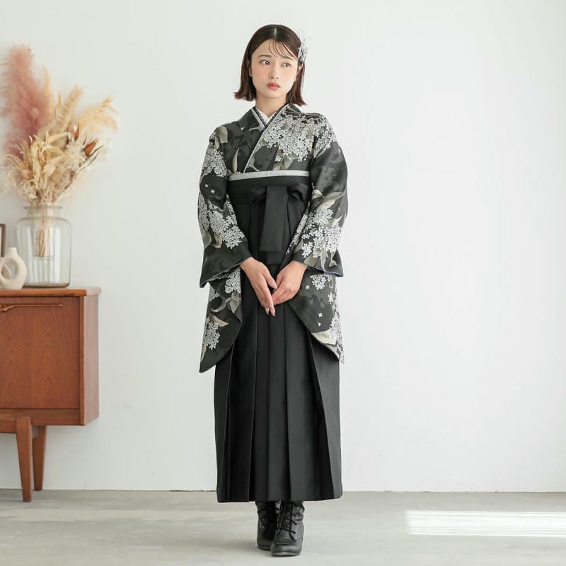  黒　銀木犀 A387 レンタル 大学生袴 G1054