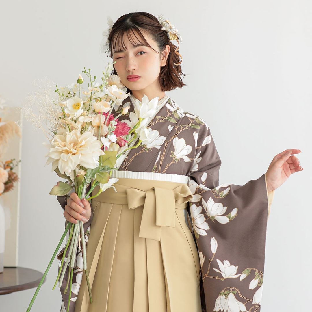  薄茶　木蓮 G1070 レンタル 大学生袴 G1053