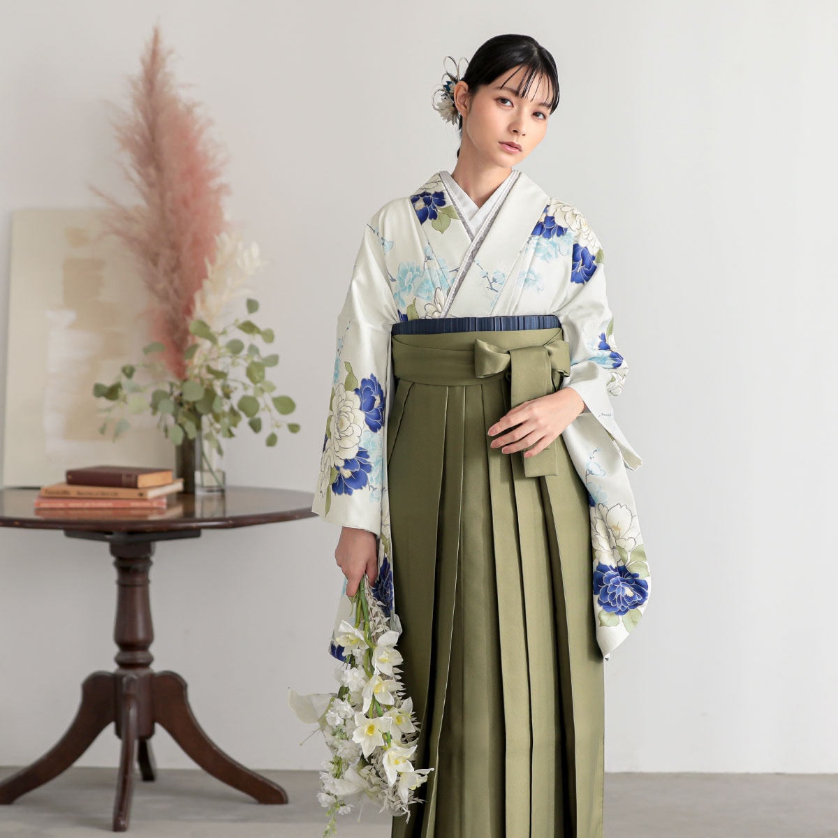 薄白柳色　青椿 レンタル 大学生袴 G1065