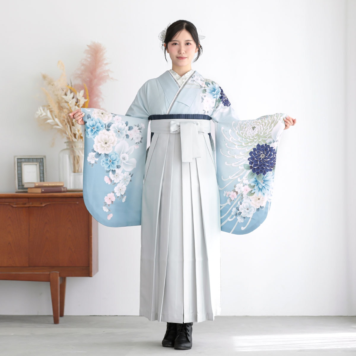 水色ぼかし　乱菊 レンタル 大学生袴 G1068