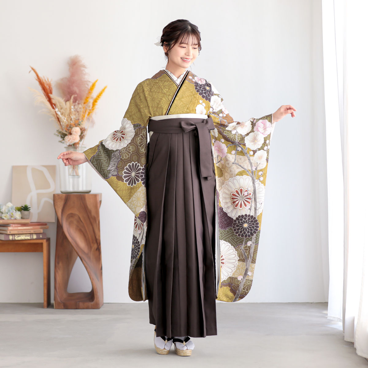 九重×中村里砂 芥子　菊に梅　エ霞 レンタル 振袖袴 R2250