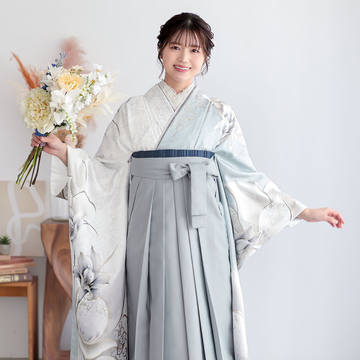 舞ひめ 淡ブルー　カサブランカ レンタル 振袖袴 R2233