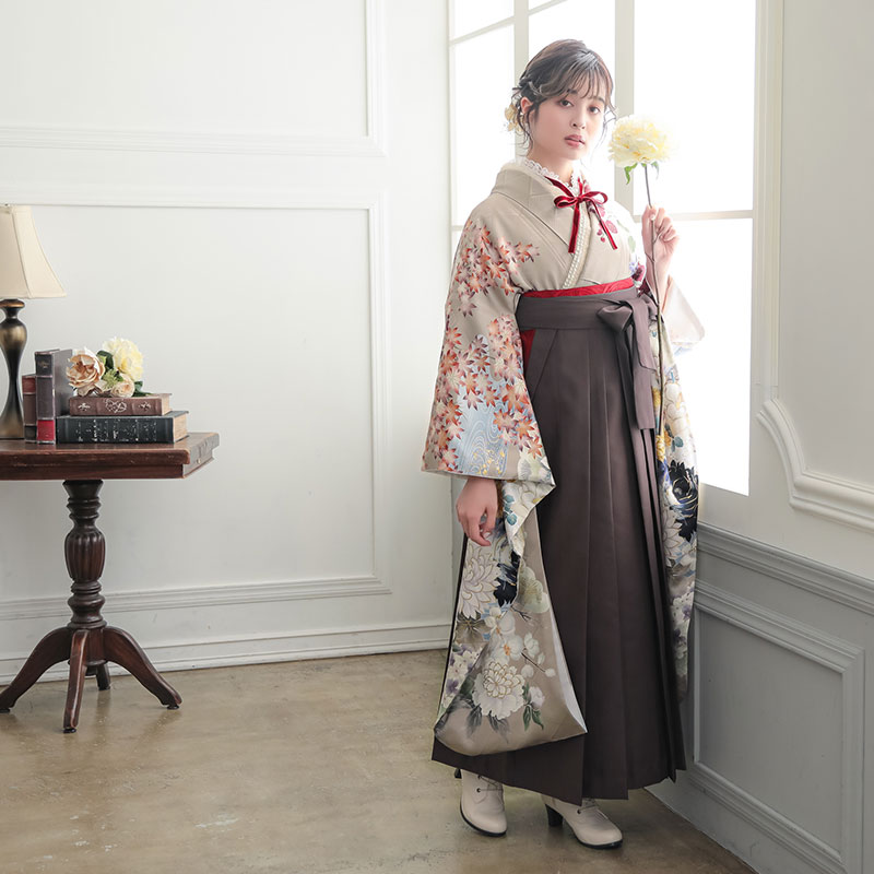 Vサンク 【SALE】 薄茶 百華流水 R2017 レンタル 振袖袴 R1988