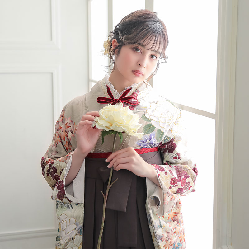 Vサンク 【SALE】 薄茶 百華流水 R2017 レンタル 振袖袴 R1988