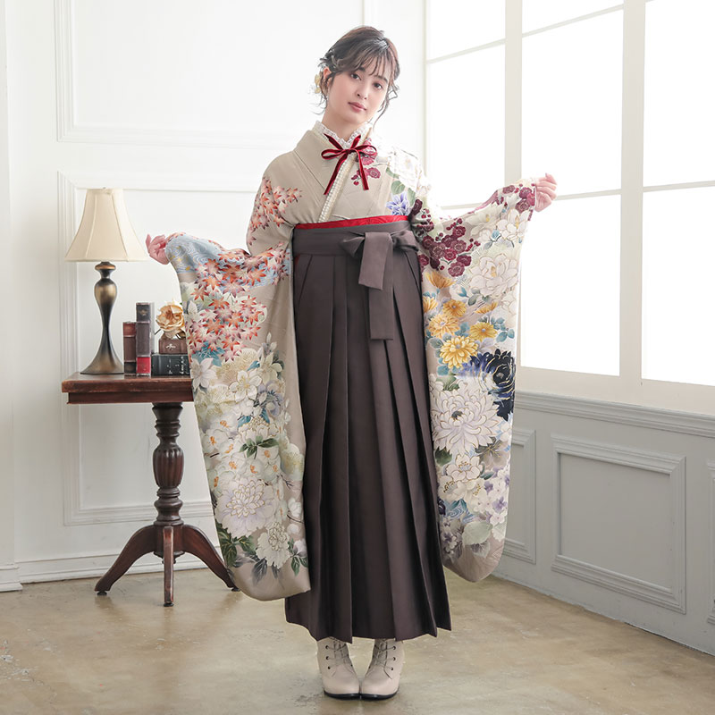 Vサンク 【SALE】 薄茶 百華流水 R2017 レンタル 振袖袴 R1988