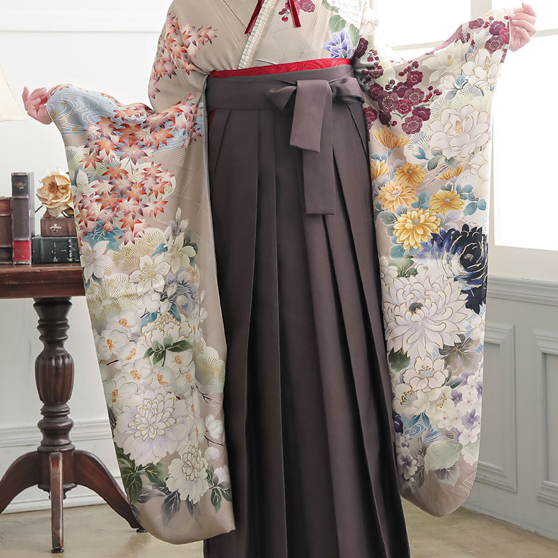 Vサンク 【SALE】 薄茶 百華流水 R2017 レンタル 振袖袴 R1988