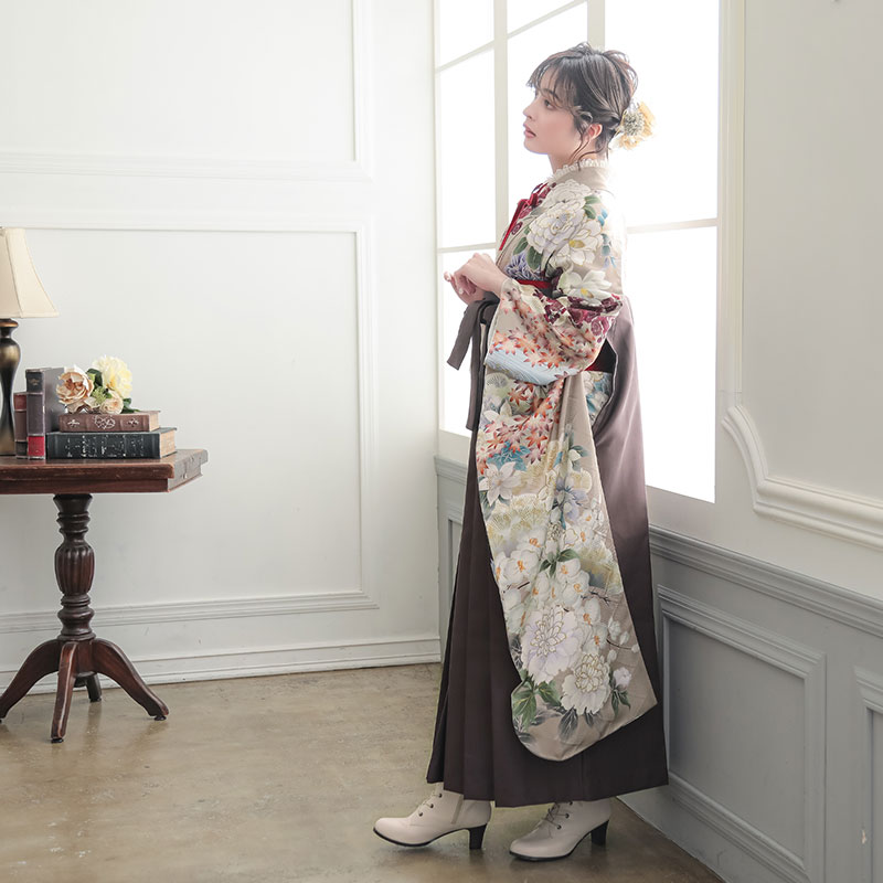 Vサンク 【SALE】 薄茶 百華流水 R2017 レンタル 振袖袴 R1988