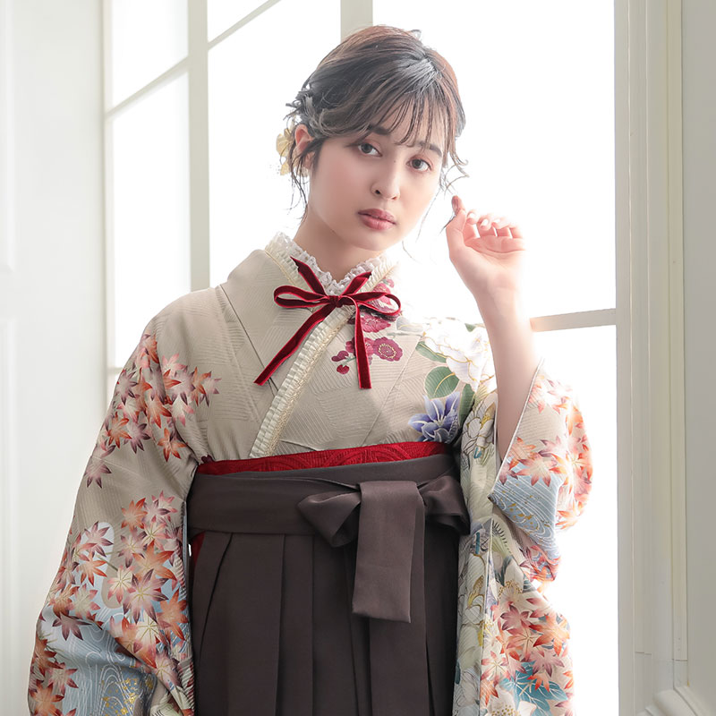 Vサンク 【SALE】 薄茶 百華流水 R2017 レンタル 振袖袴 R1988