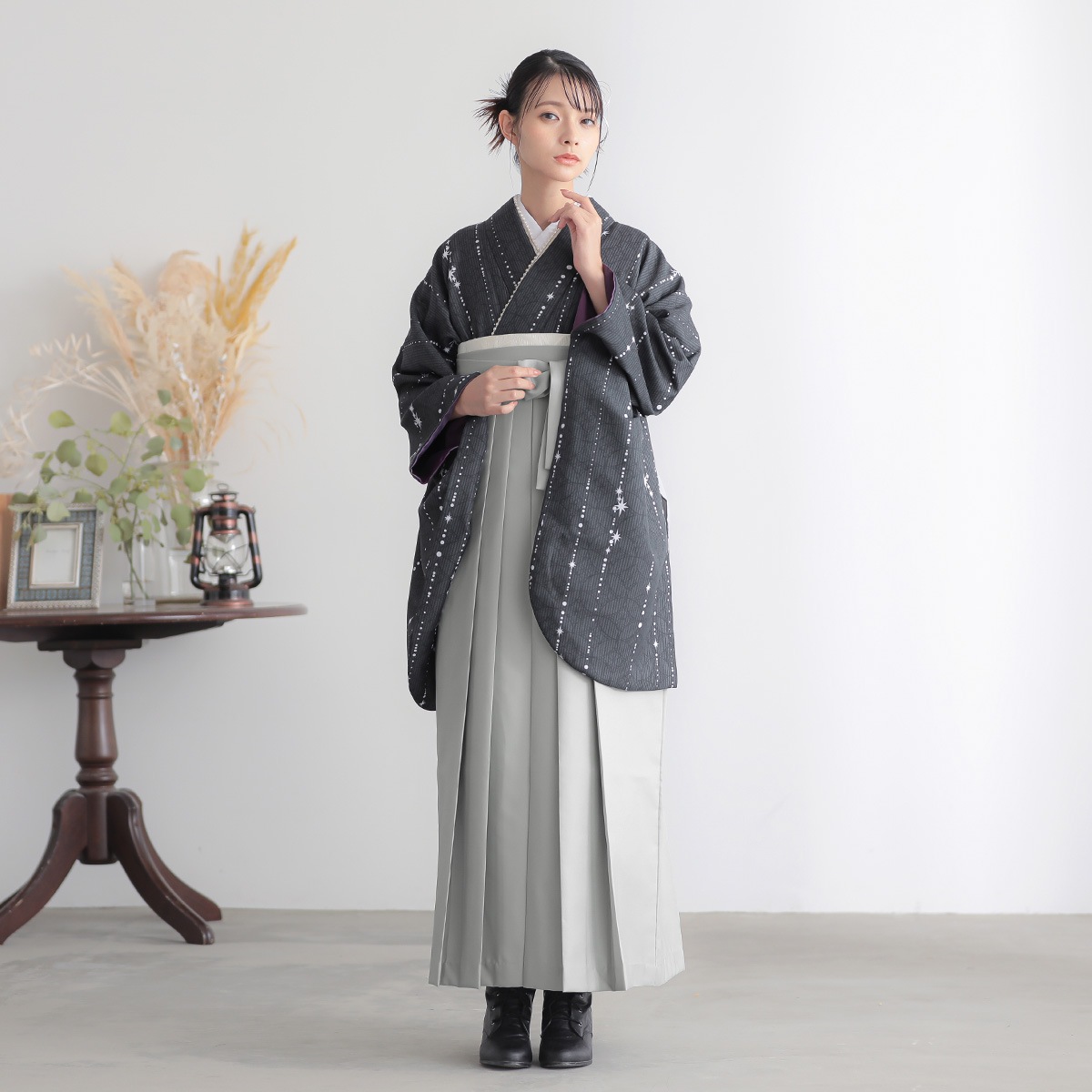  【SALE】 墨黒　星くずに七宝 レンタル 大学生袴 G1032