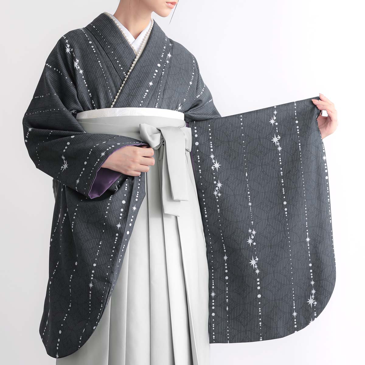  【SALE】 墨黒　星くずに七宝 レンタル 大学生袴 G1032