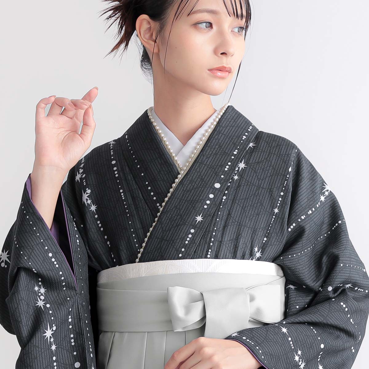  【SALE】 墨黒　星くずに七宝 レンタル 大学生袴 G1032