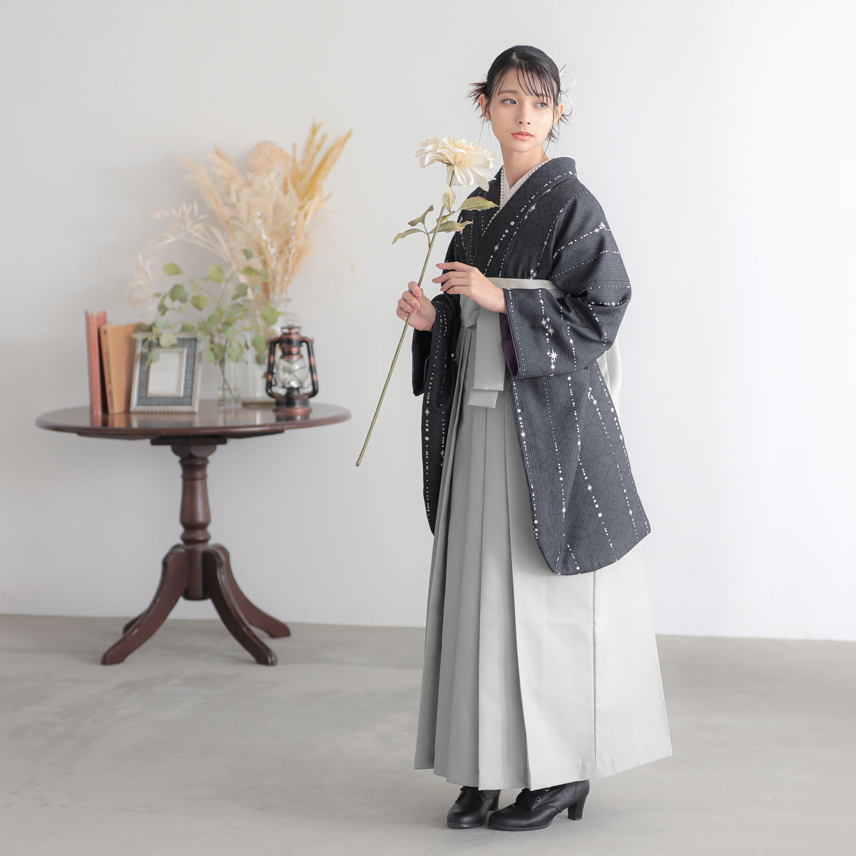  【SALE】 墨黒　星くずに七宝 レンタル 大学生袴 G1032